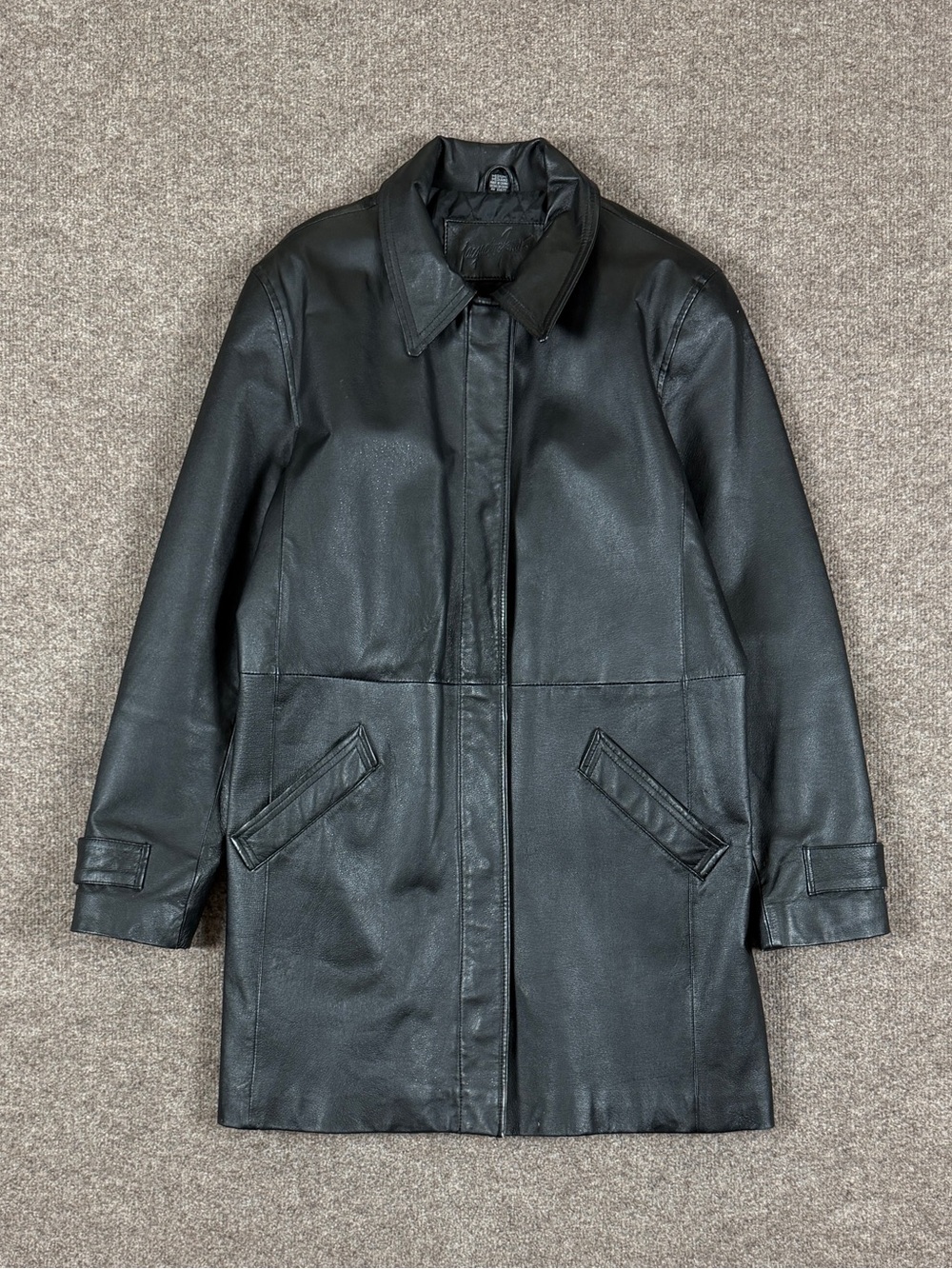 Vintage Jacqueline Ferrar Black Leather Mid Length Zip Up Jacket Women’s Medium